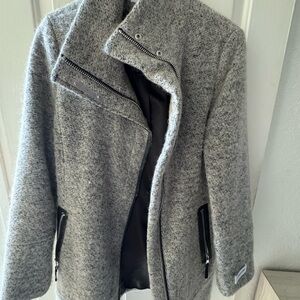 Calvin Klein Gray Pea Coat with Zipper Accents